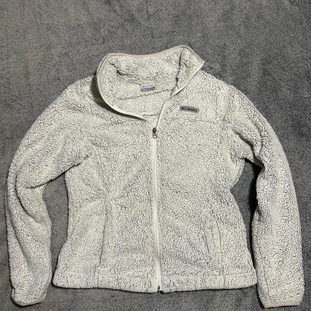 Columbia Women's Medium Sherpa Fleece Jacket Full Zip Ivory Cream High Pile